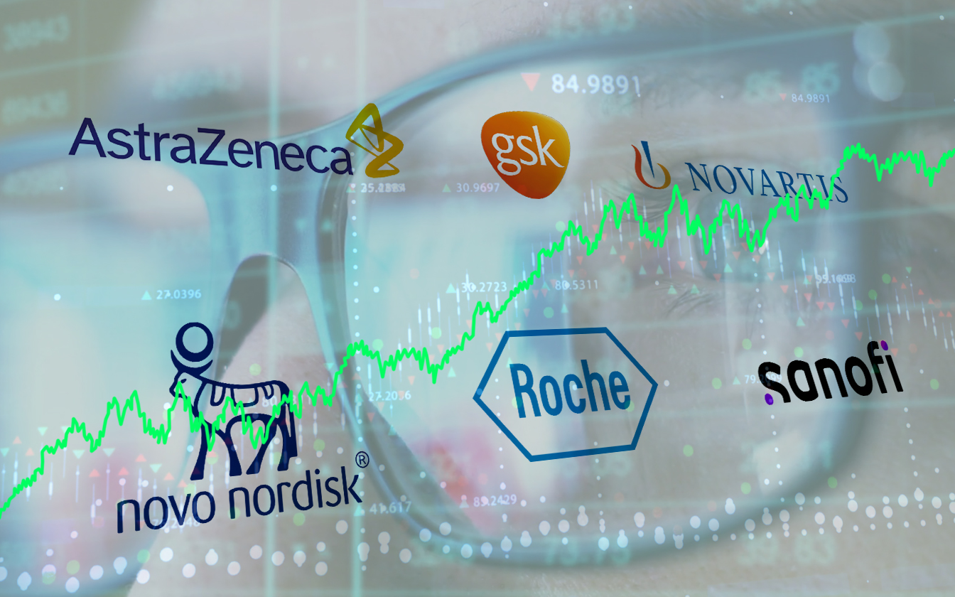 Brands AstraZeneca, GSK, Novartis, Novo Nordisk, Roche, Sanofi over graph of growth.